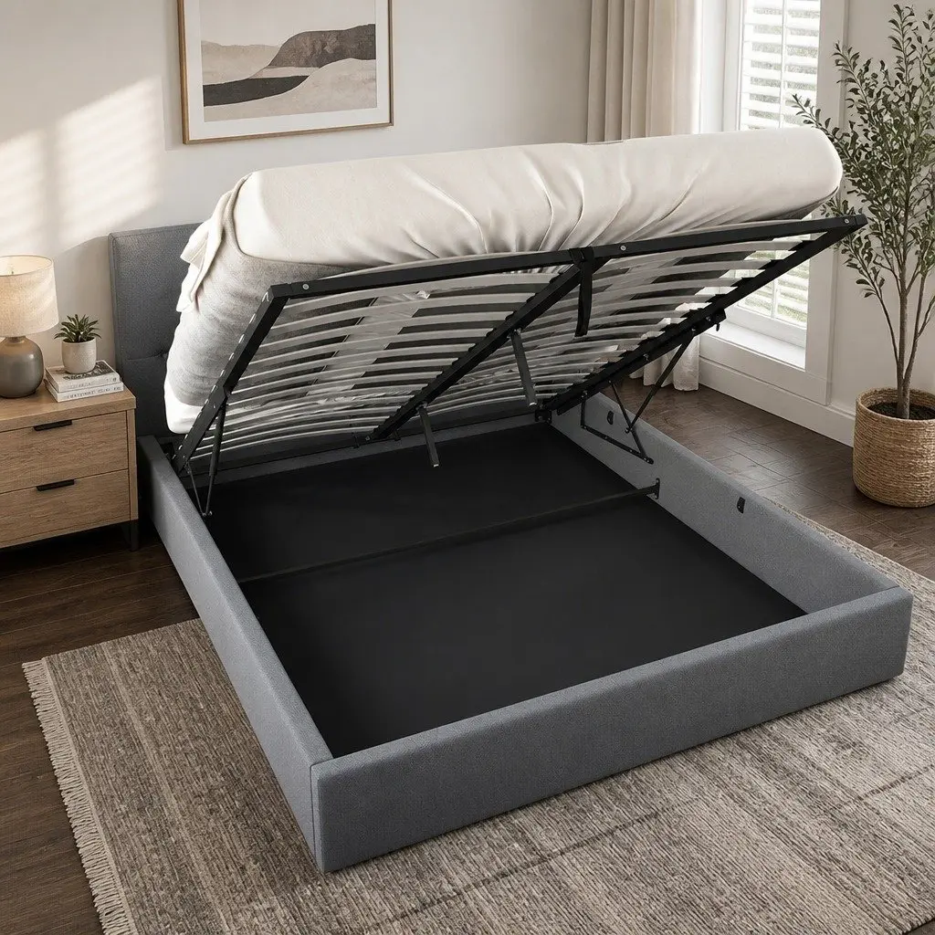 Gas Lift Bed Frame Queen Size with Tufted Headboard Storage Platform Bedroom