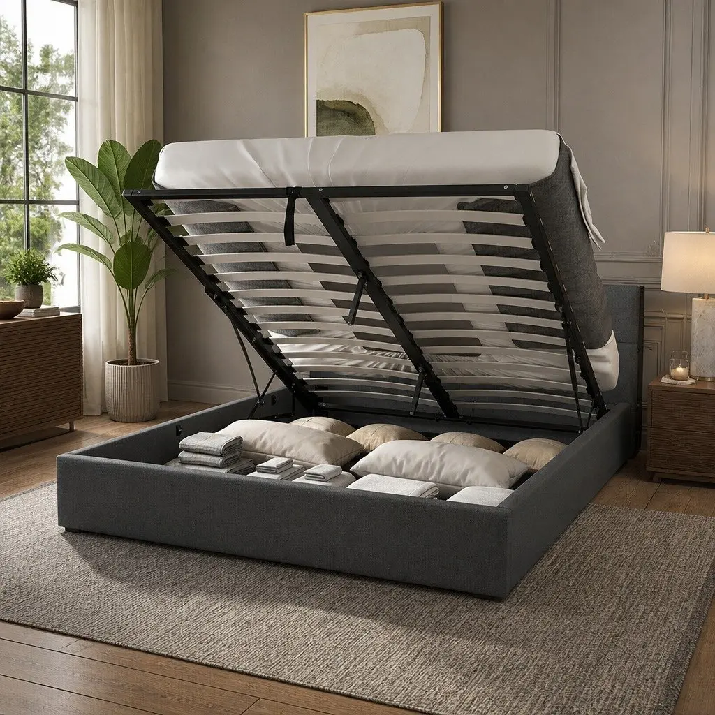 Gas Lift Bed Frame Queen Size with Tufted Headboard Storage Platform Bedroom