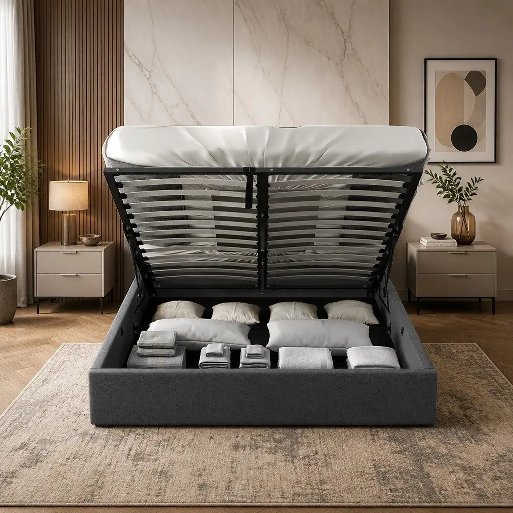 Gas Lift Bed Frame Queen Size with Tufted Headboard Storage Platform Bedroom