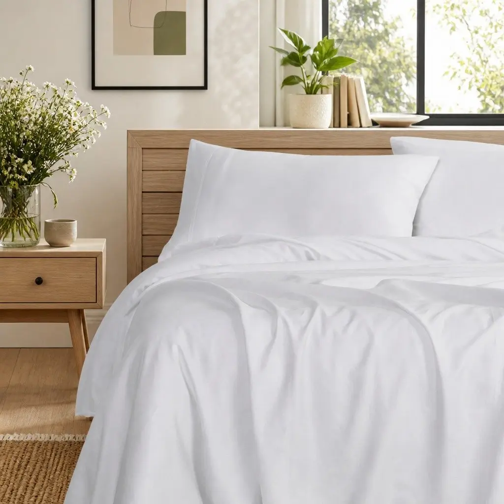 Queen Bamboo Cotton Sheet Set 1000TC Flat Fitted Pillowcases Cool Grey Bedroom