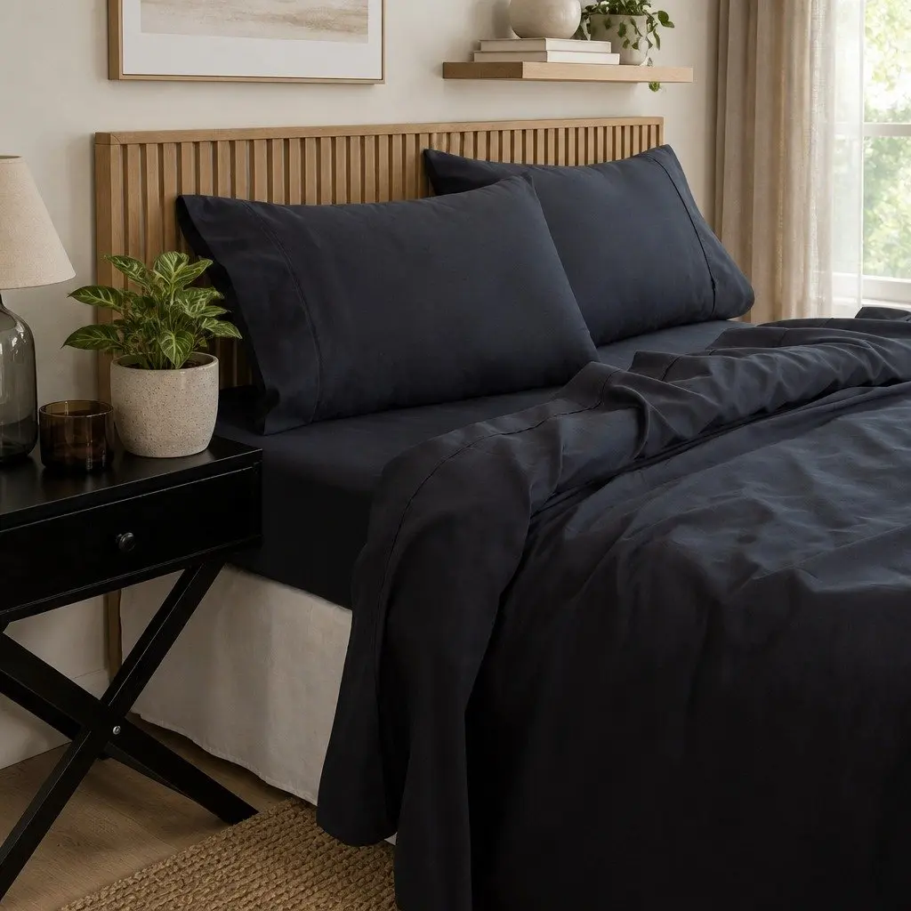 Queen Sheet Set Charcoal 1000TC Bamboo Cotton Blend Smooth-Glide Hypoallergenic