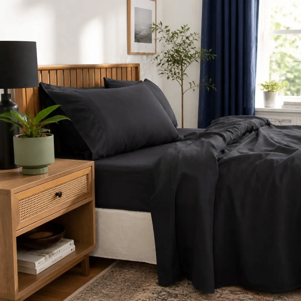 Queen Sheet Set Charcoal 1000TC Bamboo Cotton Blend Smooth-Glide Hypoallergenic