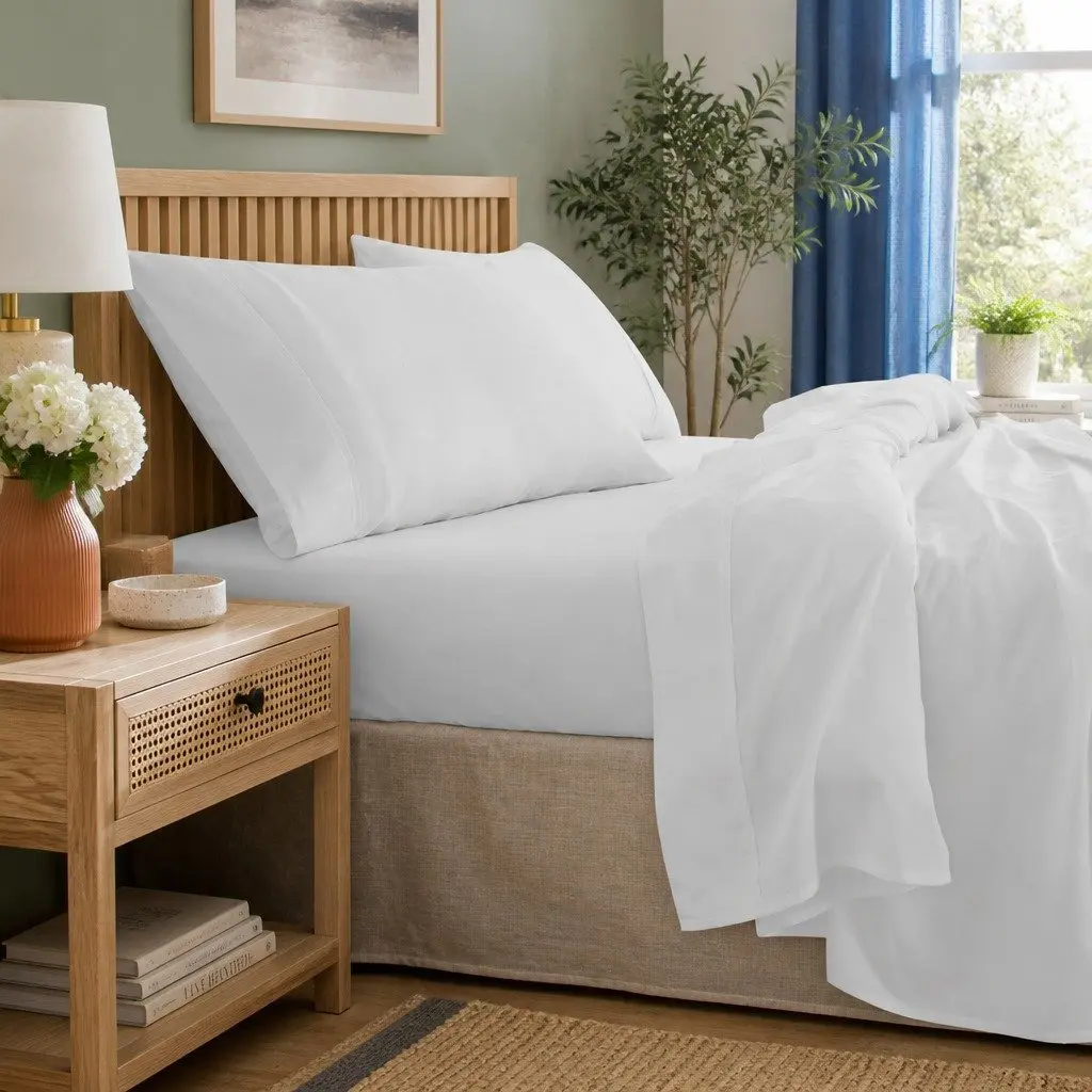 Bamboo Cotton Sheet Set Cool Grey 1000TC 4 Piece Moisture-Wicking Hypoallergenic Bed Linen