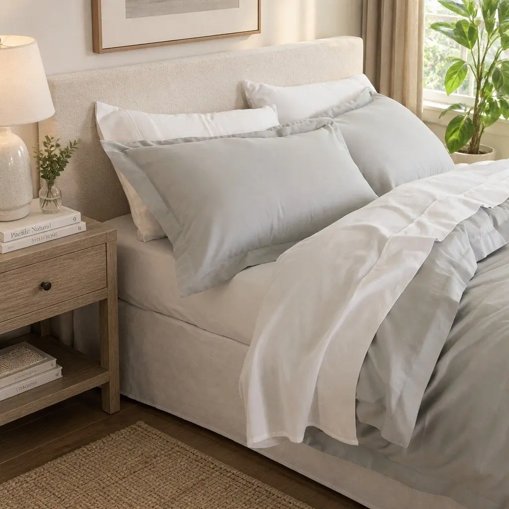 Quilt Cover Set Cool Grey King 1000TC Bamboo Cotton Blend Hypoallergenic Moisture-Wicking