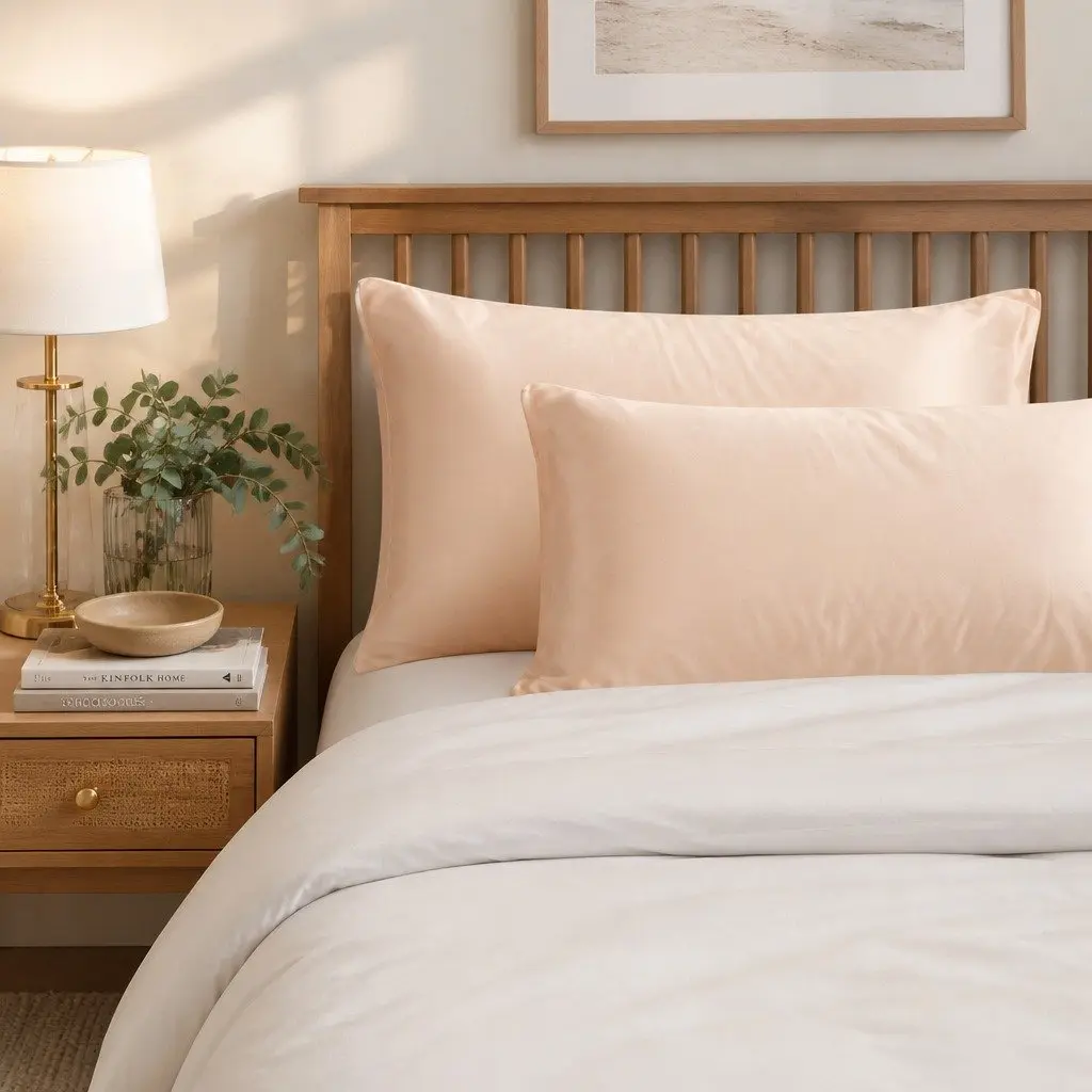 Mulberry Silk Pillowcase Champagne Pink 51x76cm Hypoallergenic Sleep Twin Pack