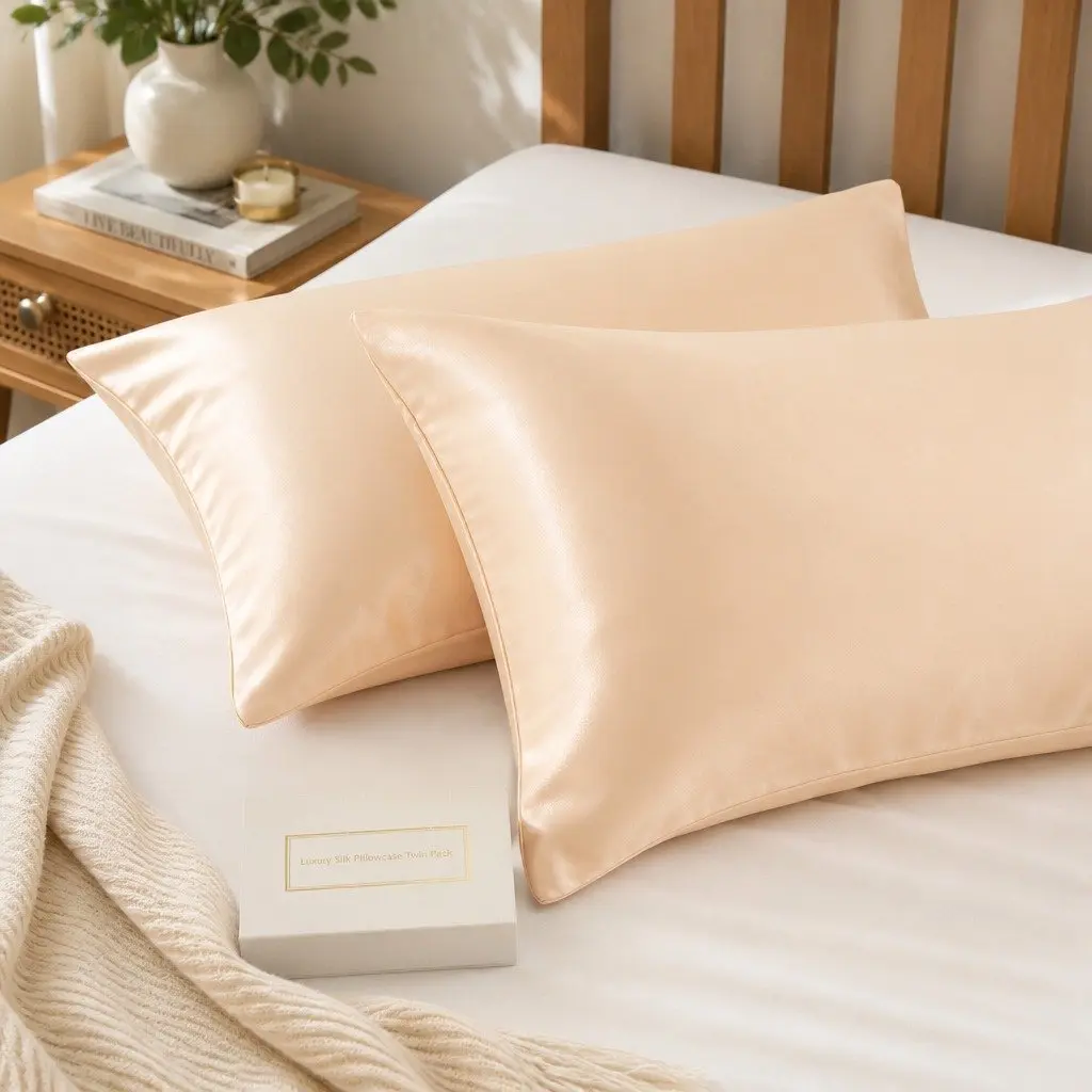 Mulberry Silk Pillowcase Champagne Pink 51x76cm Hypoallergenic Sleep Twin Pack