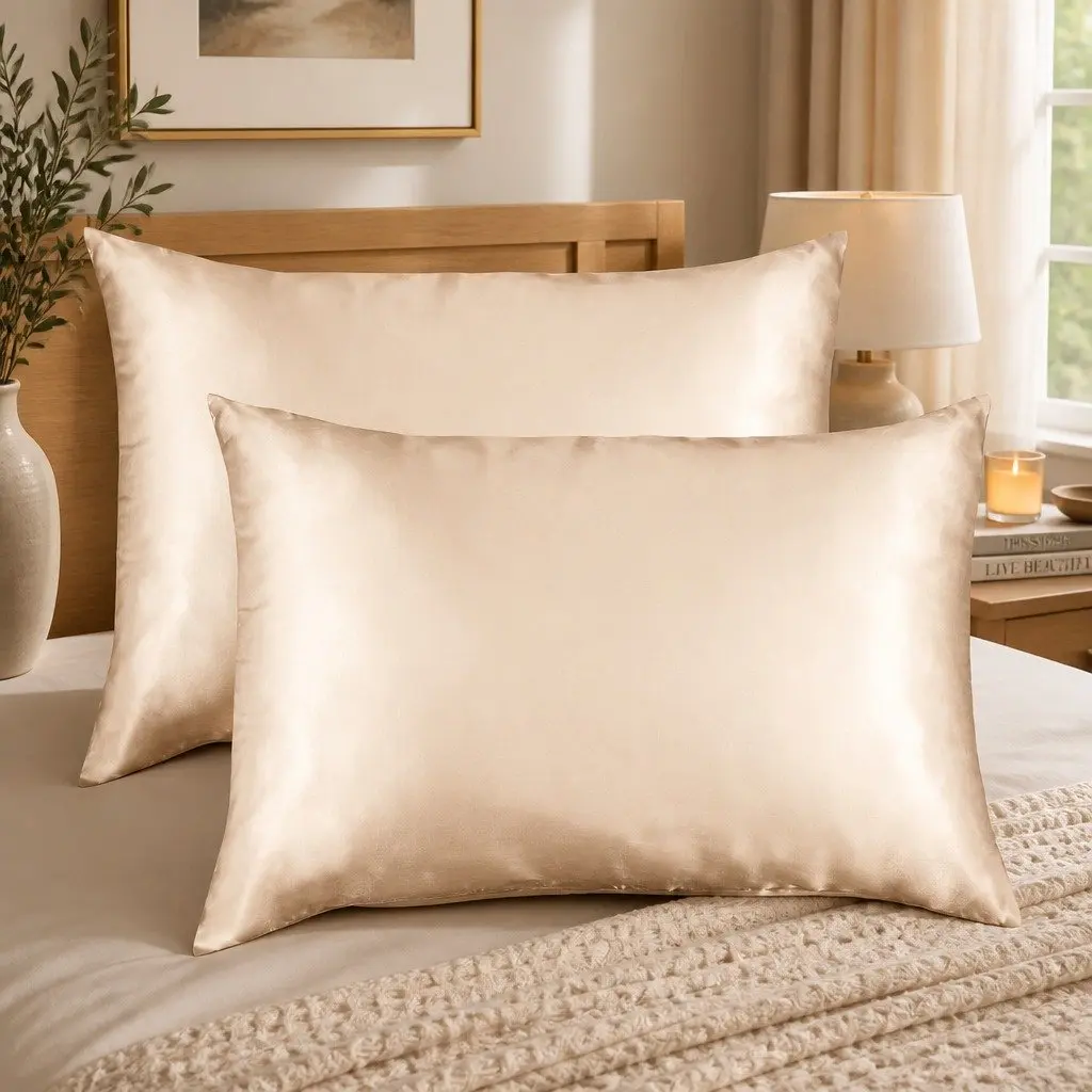 Mulberry Silk Pillowcase Champagne Pink 51x76cm Hypoallergenic Sleep Twin Pack