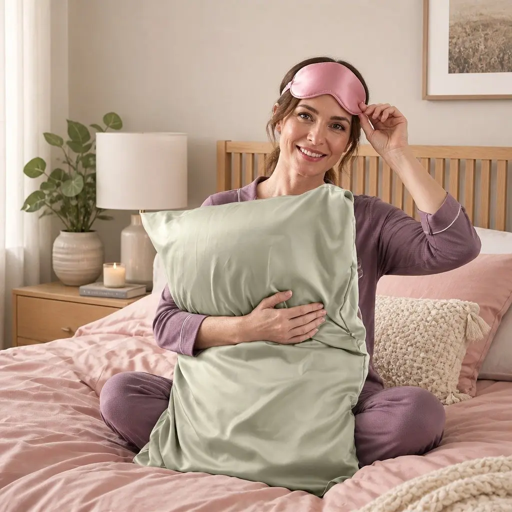 Silk Pillowcase Sage Single Dual-Sided Mulberry Soft Luxury Bedding Sleep Comfort
