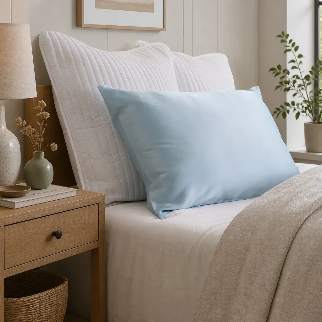 Silk Pillowcase Soft Blue Single Pack Dual-Sided Pure Mulberry Silk Hypoallergenic Breathable
