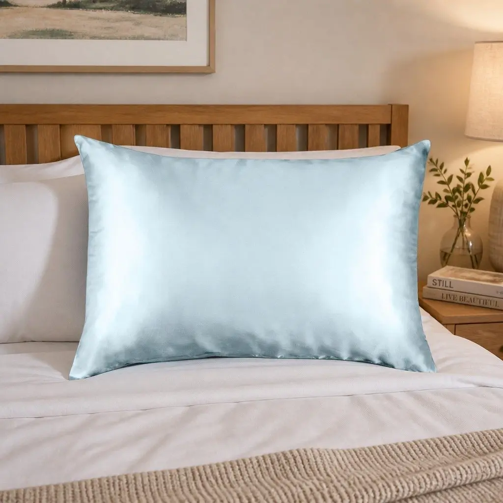 Silk Pillowcase Soft Blue Single Pack Dual-Sided Pure Mulberry Silk Hypoallergenic Breathable