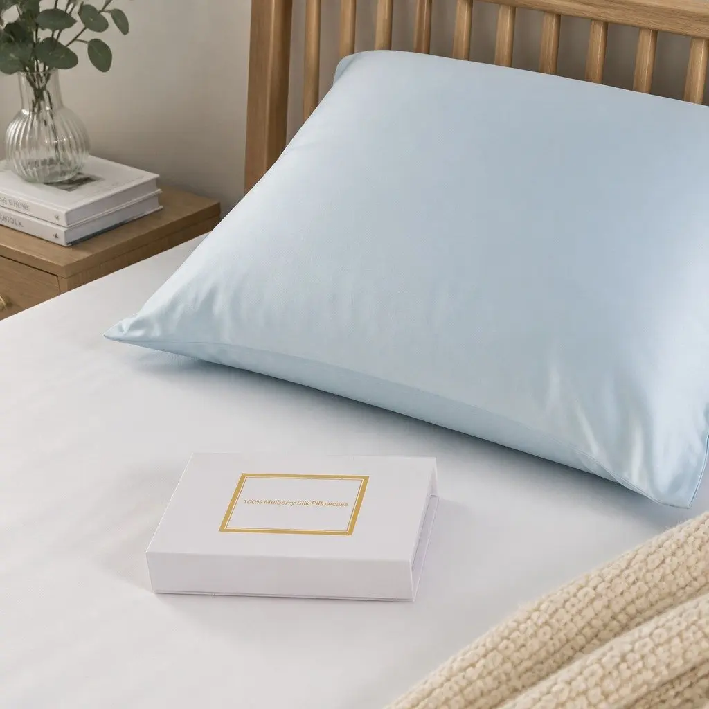 Silk Pillowcase Soft Blue Single Pack Dual-Sided Pure Mulberry Silk Hypoallergenic Breathable