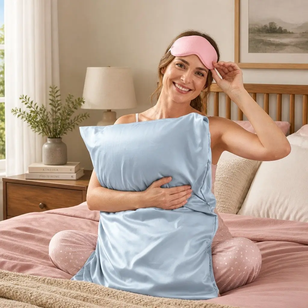 Silk Pillowcase Soft Blue Single Pack Dual-Sided Pure Mulberry Silk Hypoallergenic Breathable