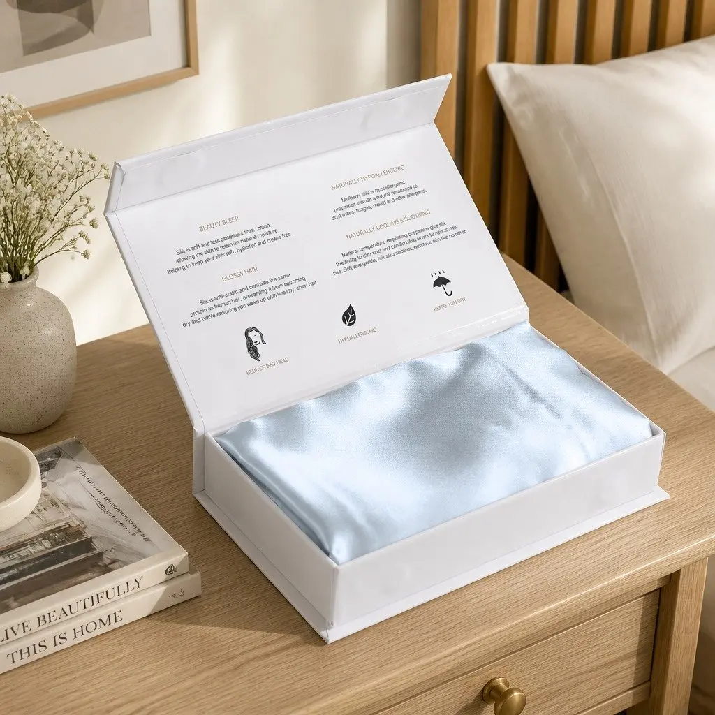 Silk Pillowcase Soft Blue Single Pack Dual-Sided Pure Mulberry Silk Hypoallergenic Breathable