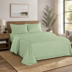 4 Piece Sheet Set Double Bed Satin Weave Microfibre Flat Fitted Pillowcases Sage