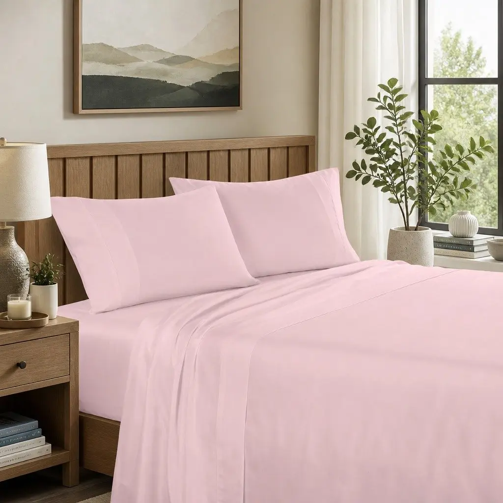 Sheet Set Soft Pink 1200TC Ultrasoft 4 Piece Satin Microfibre Deep Pocket