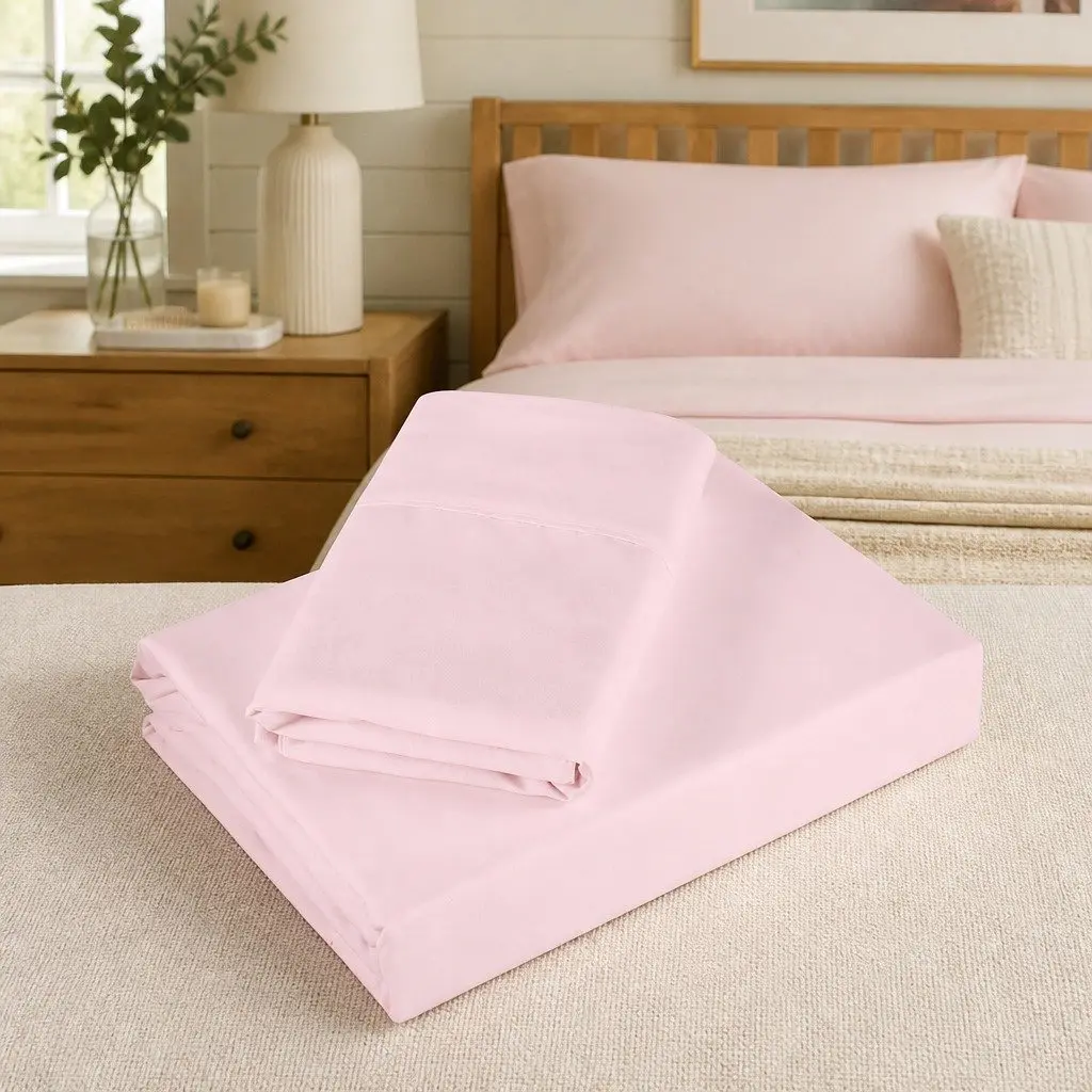 Sheet Set Soft Pink 1200TC Ultrasoft 4 Piece Satin Microfibre Deep Pocket