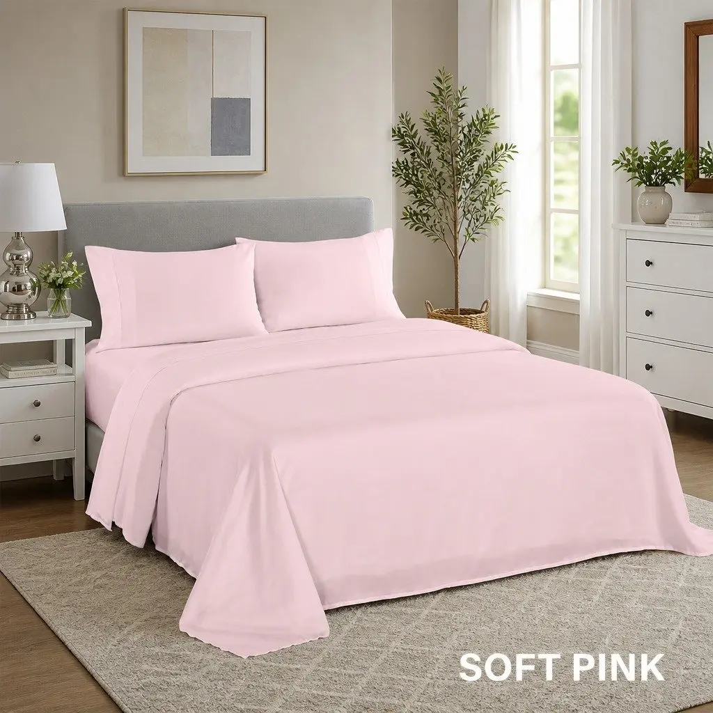 Sheet Set Soft Pink 1200TC Ultrasoft 4 Piece Satin Microfibre Deep Pocket