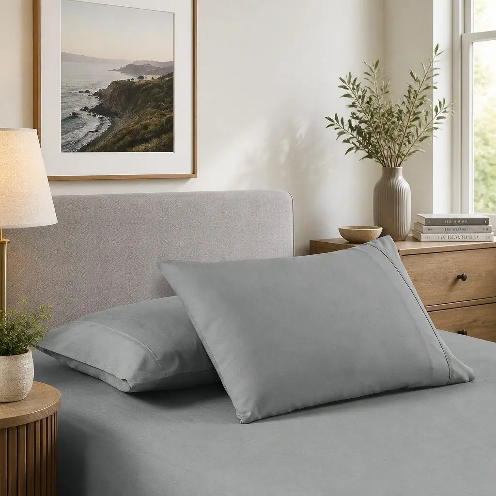 Bamboo Cooling Sheet Set 2000TC Single Bed Sheets Soft Microfibre Blend Mid Grey