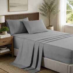 Bamboo Cooling Sheet Set Double 2000TC Bedding Mid Grey Satin Soft Breathable