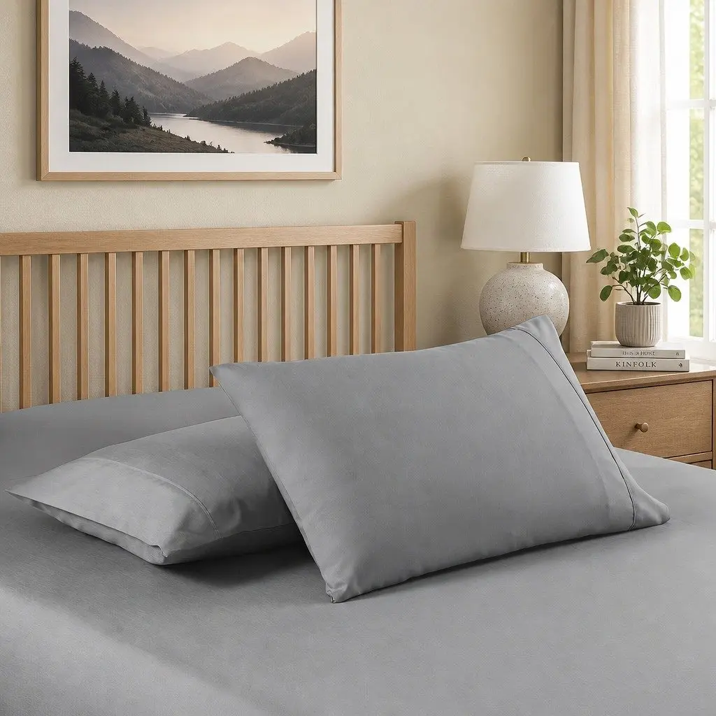 Bamboo Cooling Sheet Set Double 2000TC Bedding Mid Grey Satin Soft Breathable