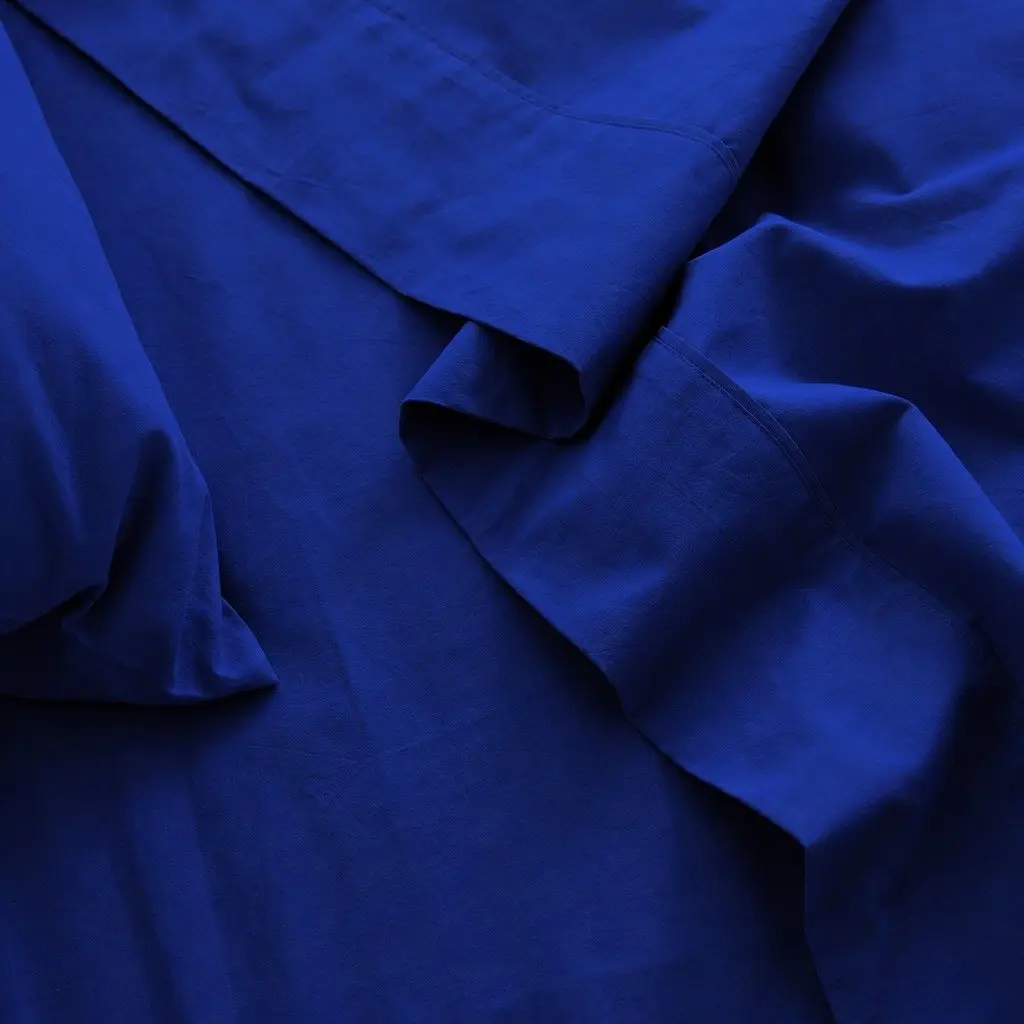 Cotton Sheet Set Double Bed Vintage Washed Soft Percale Bedding Royal Blue