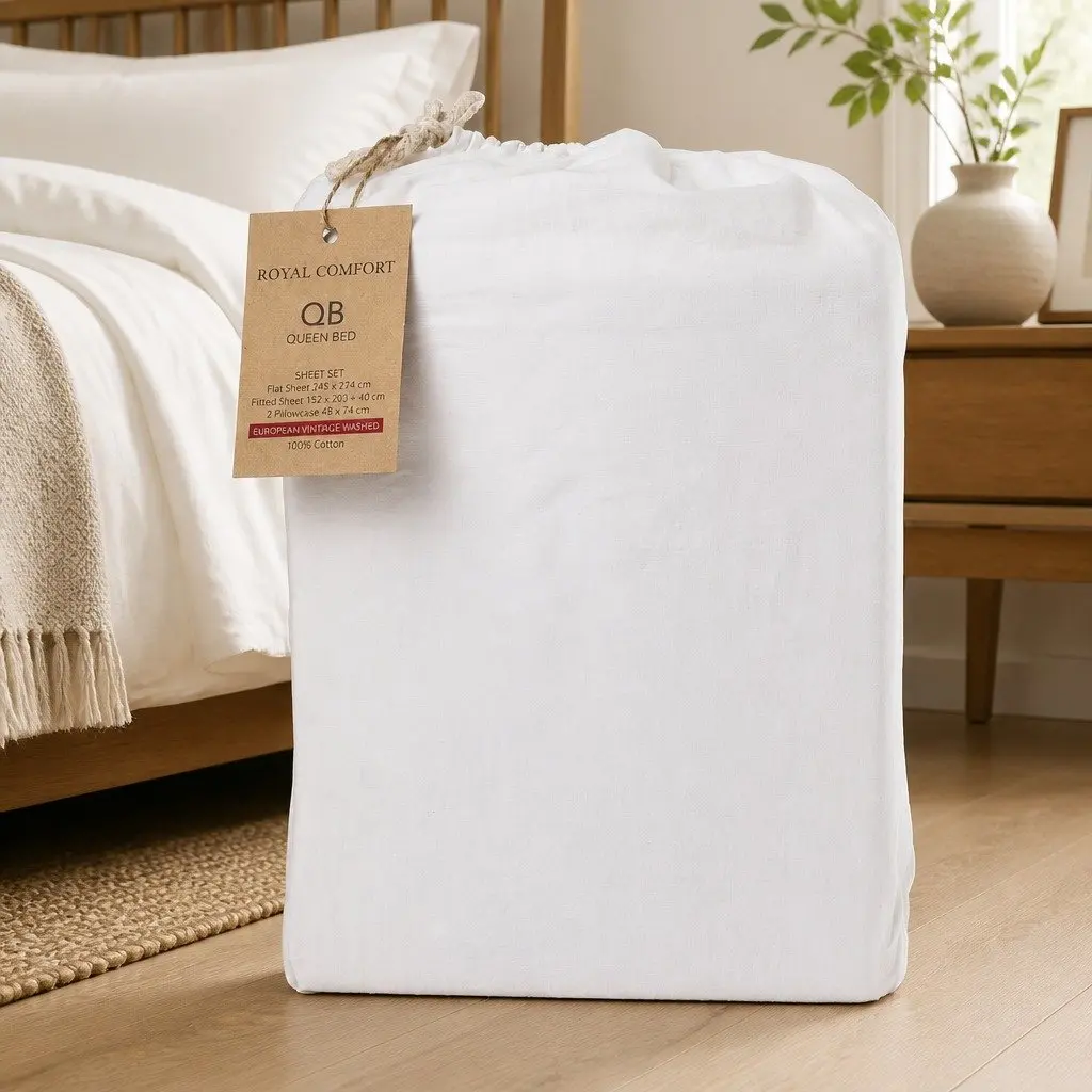 King Cotton Sheet Set Vintage Washed Pure Cotton Bedding Soft Breathable