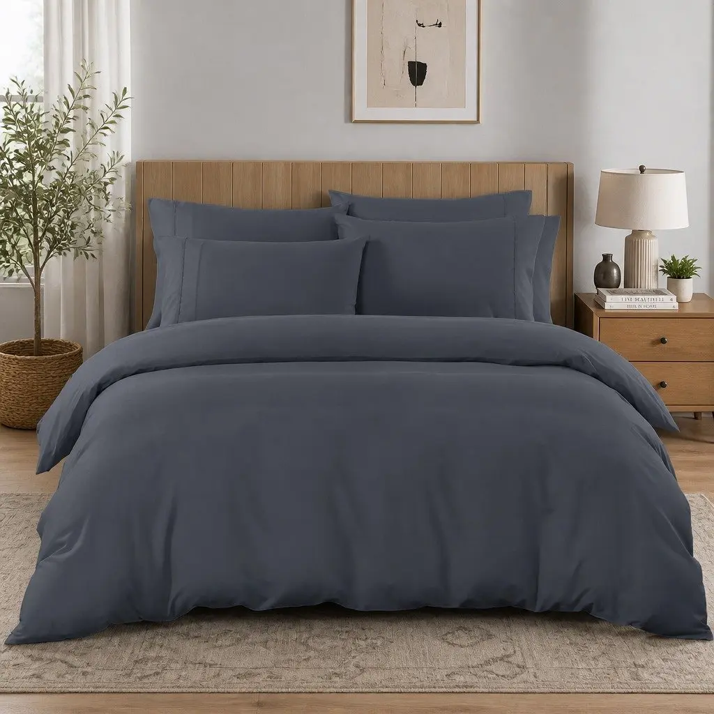 Queen Bedding Set Charcoal 6-Piece Bamboo Cooling Quilt Cover Fitted Sheet Pillowcases