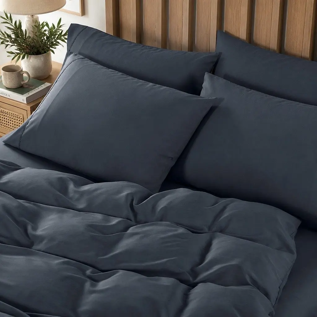 Queen Bedding Set Charcoal 6-Piece Bamboo Cooling Quilt Cover Fitted Sheet Pillowcases