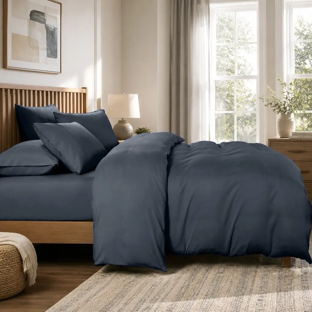 Queen Bedding Set Charcoal 6-Piece Bamboo Cooling Quilt Cover Fitted Sheet Pillowcases