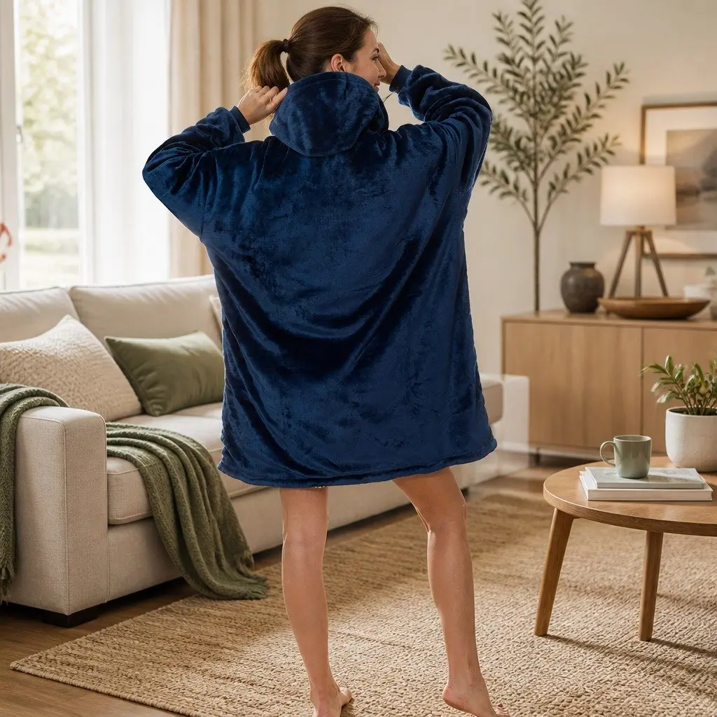 Snug Hoodie Reversible Loungewear Front Pocket Built-in Hood One Size Machine