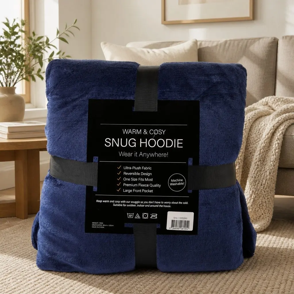 Snug Hoodie Reversible Loungewear Front Pocket Built-in Hood One Size Machine