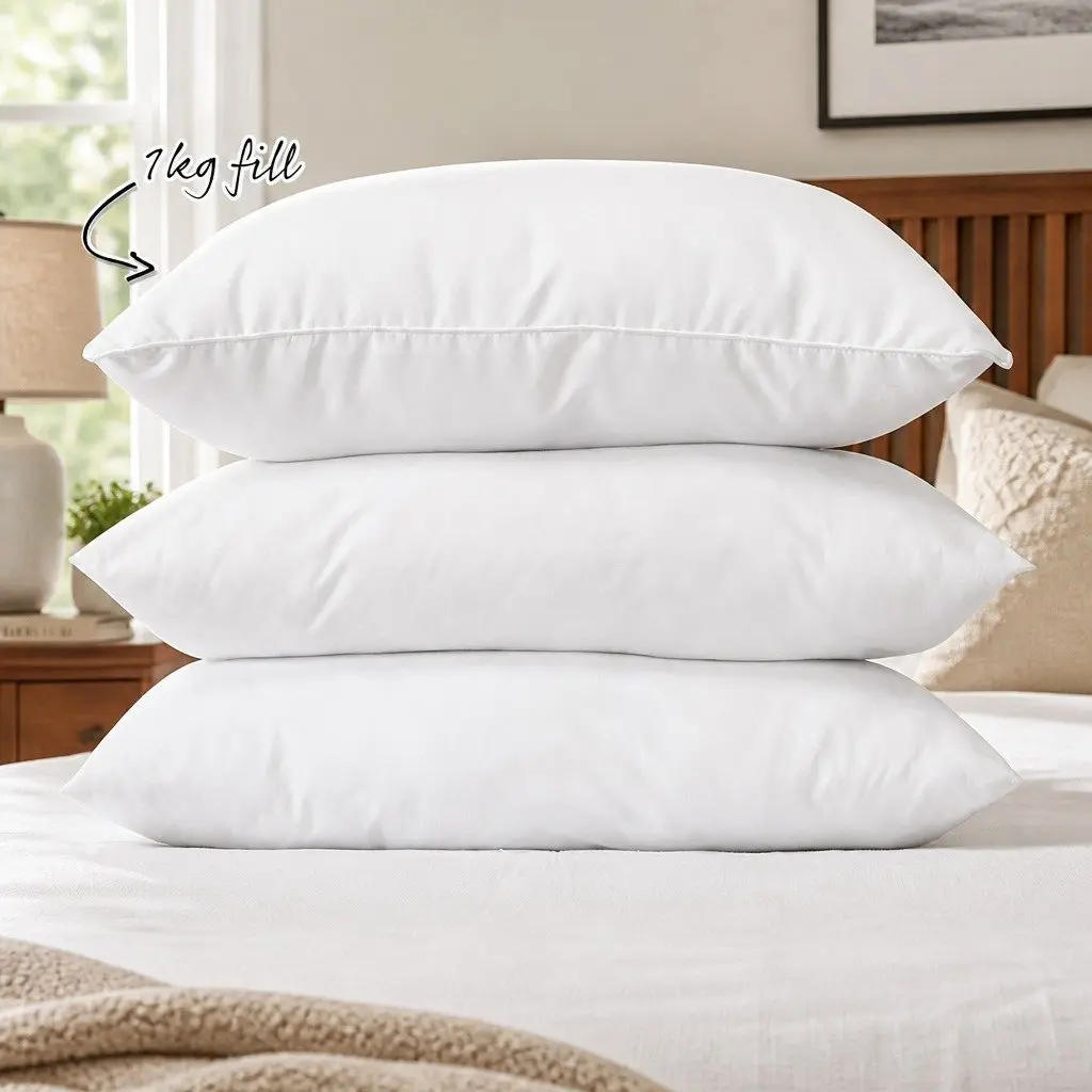 Goose Feather Down Pillows Twin Pack 1000GSM White Soft Sleeping Pillows Set