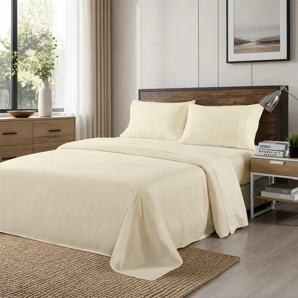 Bamboo Blend Sheet Set Double Bed 1000TC Fitted Flat Pillowcases Dark Ivory