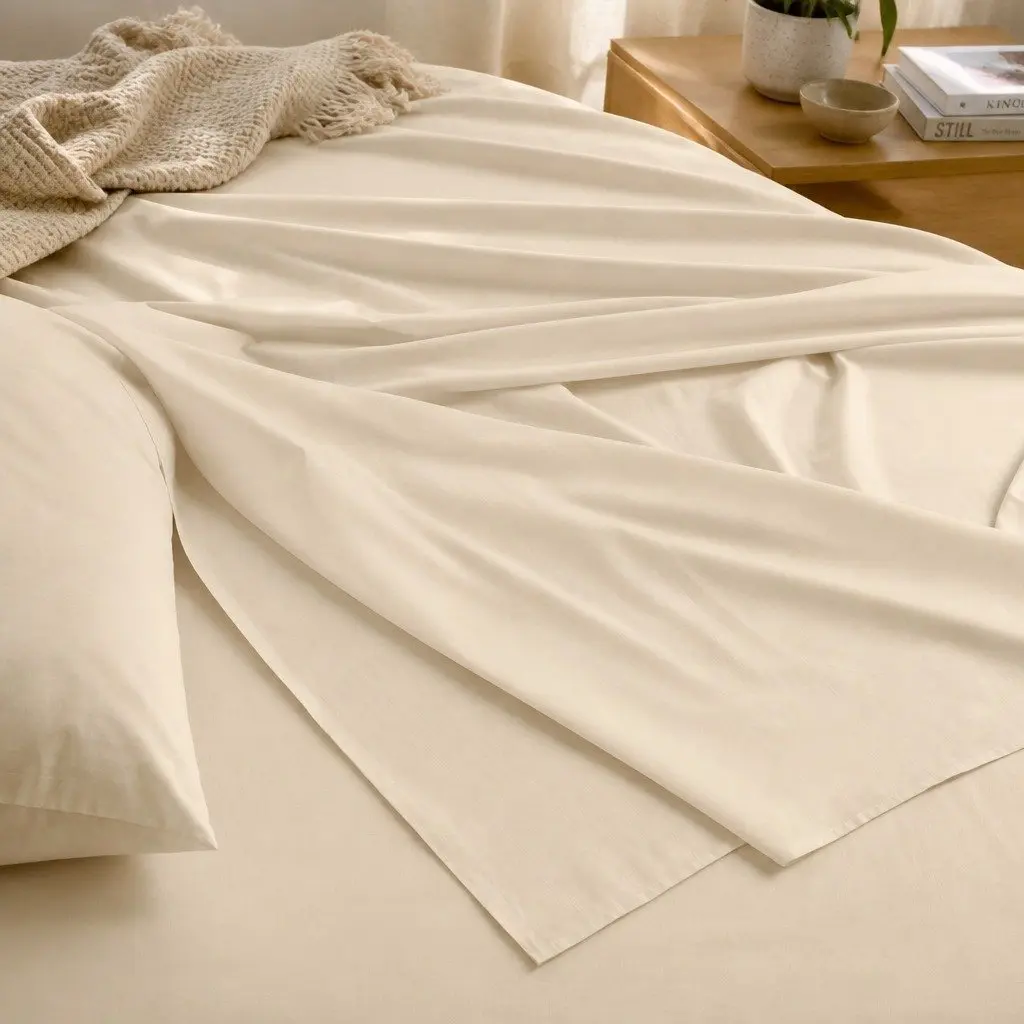 Bamboo Blend Sheet Set Dark Ivory Double Bed 1000TC Fitted Flat Pillowcases