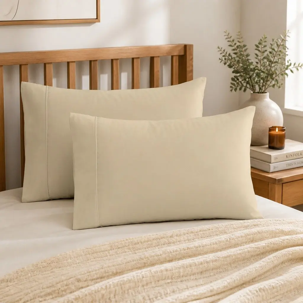 Bamboo Blend Sheet Set Dark Ivory Double Bed 1000TC Fitted Flat Pillowcases