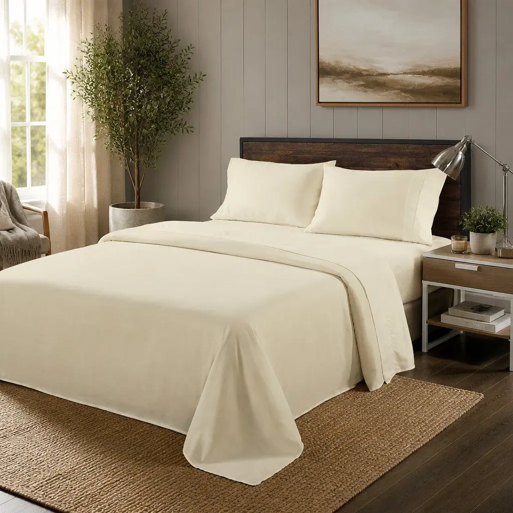 Bamboo Blend Sheet Set Dark Ivory Double Bed 1000TC Fitted Flat Pillowcases