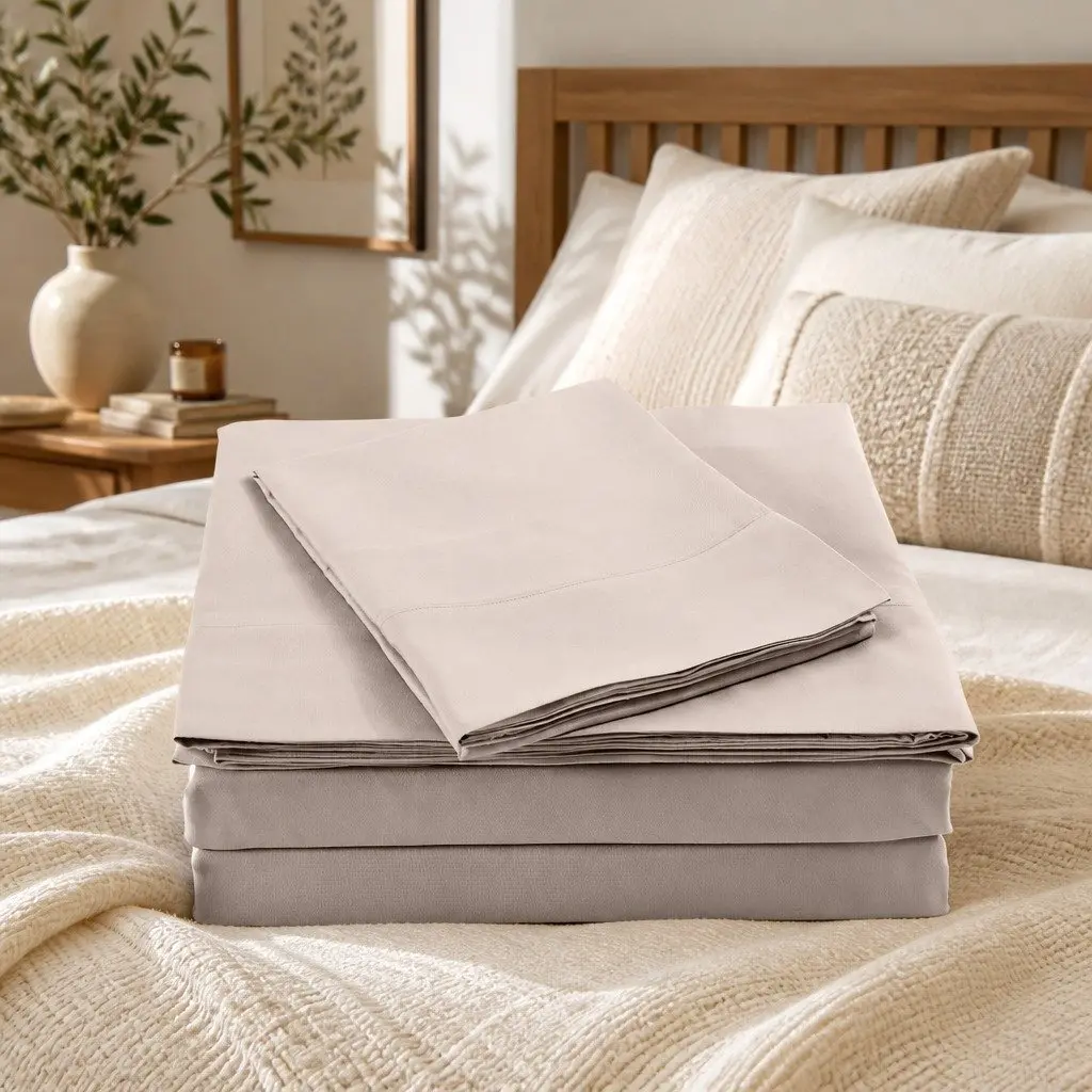 Bamboo Blend Sheet Set Warm Grey Double Bed 1000TC Soft Silken Breathable