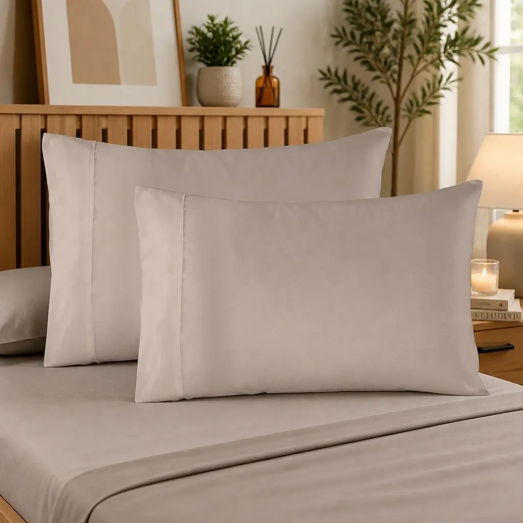 Bamboo Blend Sheet Set Warm Grey Double Bed 1000TC Soft Silken Breathable