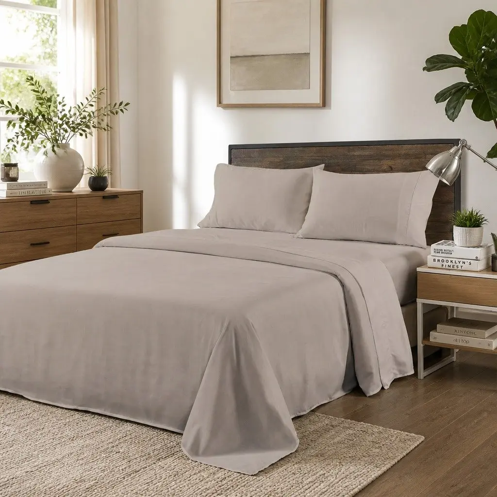 Bamboo Blend Sheet Set Warm Grey Double Bed 1000TC Soft Silken Breathable
