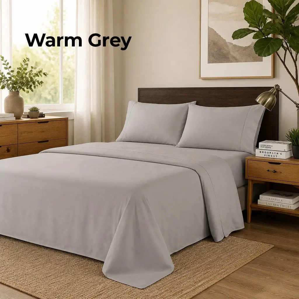 King Sheet Set Warm Grey 1000TC Bamboo Blend Hypoallergenic Satin Smooth