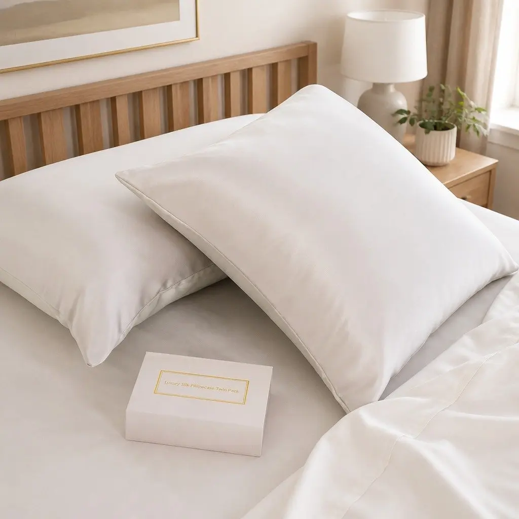 Mulberry Silk Pillowcase Silver 51x76cm Hypoallergenic Non-slip Luxury Twin Pack