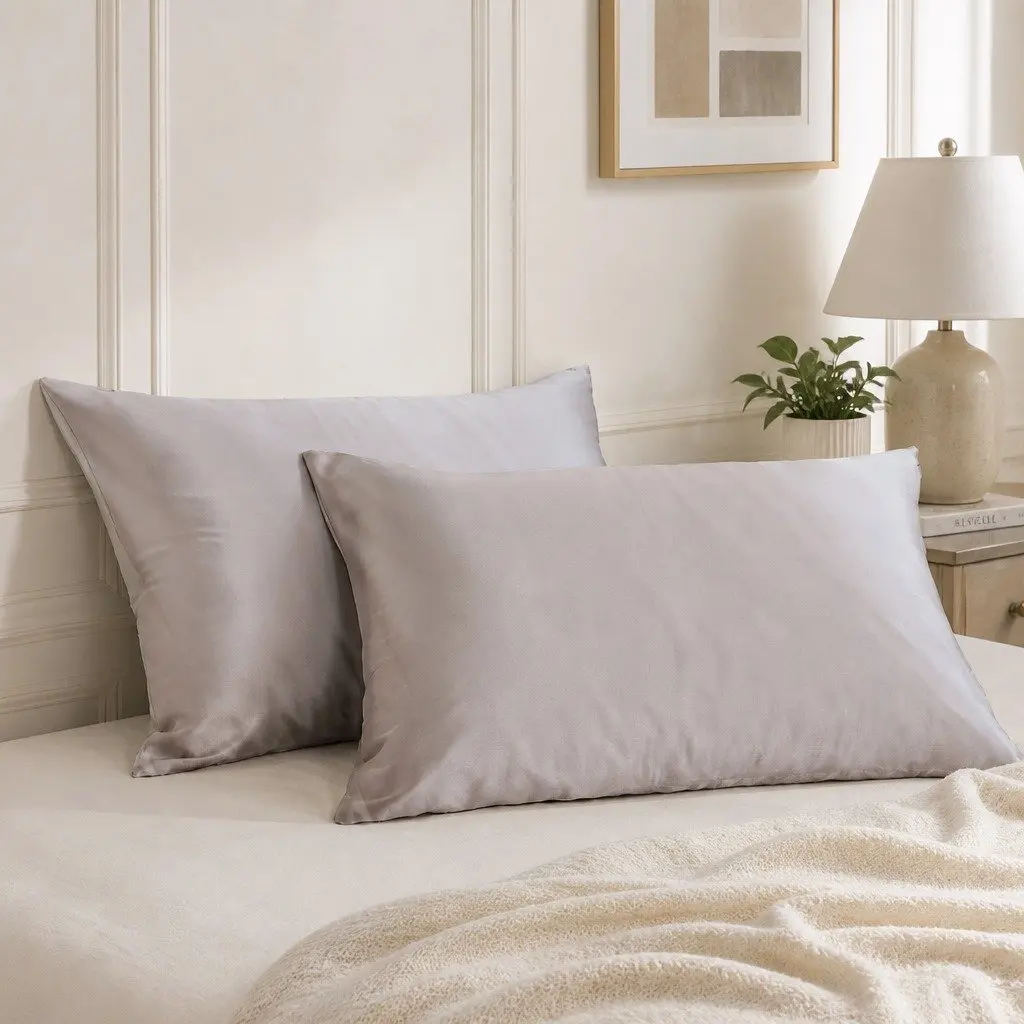 Mulberry Silk Pillowcase Silver 51x76cm Hypoallergenic Non-slip Luxury Twin Pack