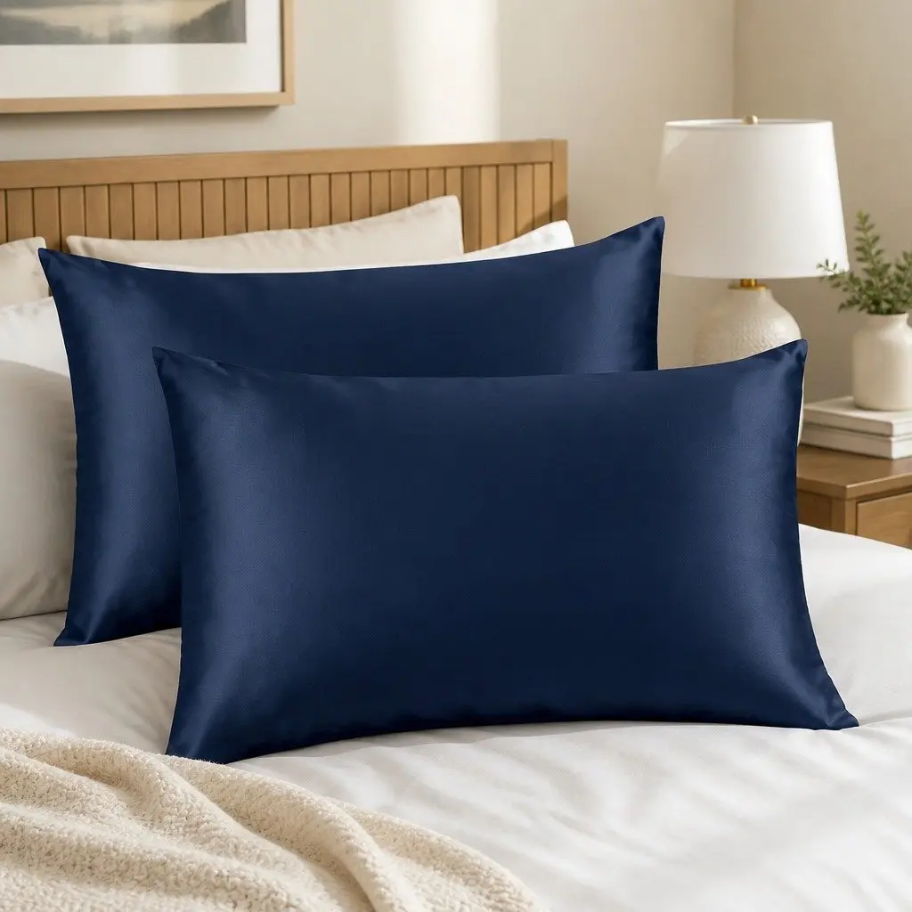 Mulberry Silk Pillowcase Navy 51x76cm Hypoallergenic Breathable