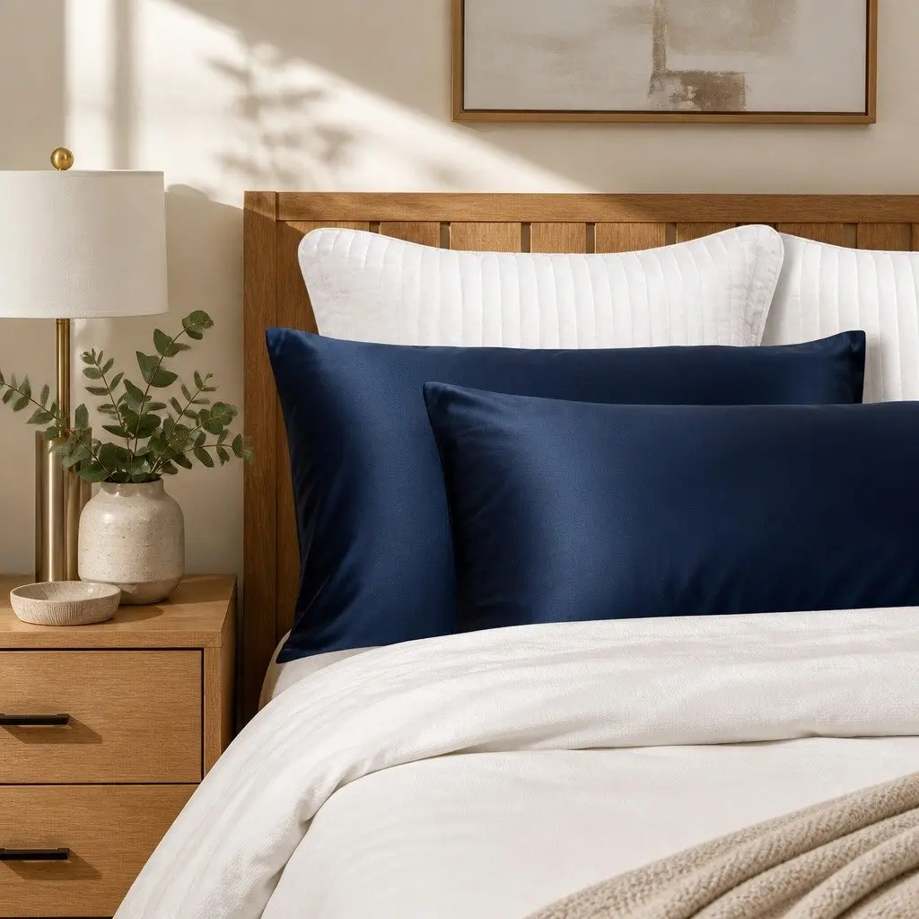 Mulberry Silk Pillowcase Navy 51x76cm Hypoallergenic Breathable