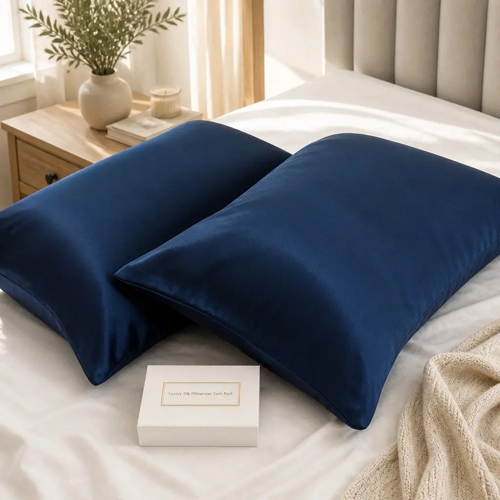 Mulberry Silk Pillowcase Navy 51x76cm Hypoallergenic Breathable