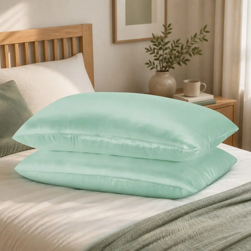Silk Pillowcase Set 51x76cm Breathable Hypoallergenic Non-slip Light Color