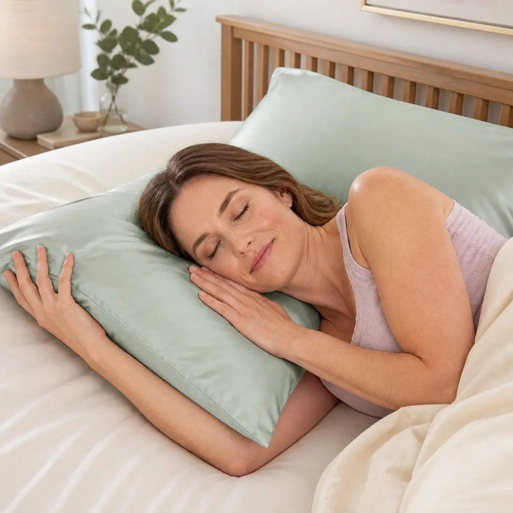 Silk Pillowcase Set 51x76cm Breathable Hypoallergenic Non-slip Light Color