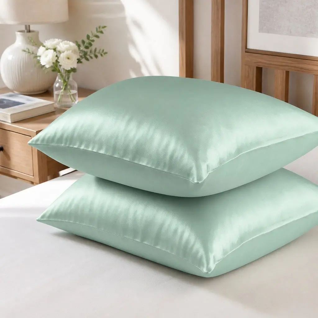 Silk Pillowcase Set 51x76cm Breathable Hypoallergenic Non-slip Light Color