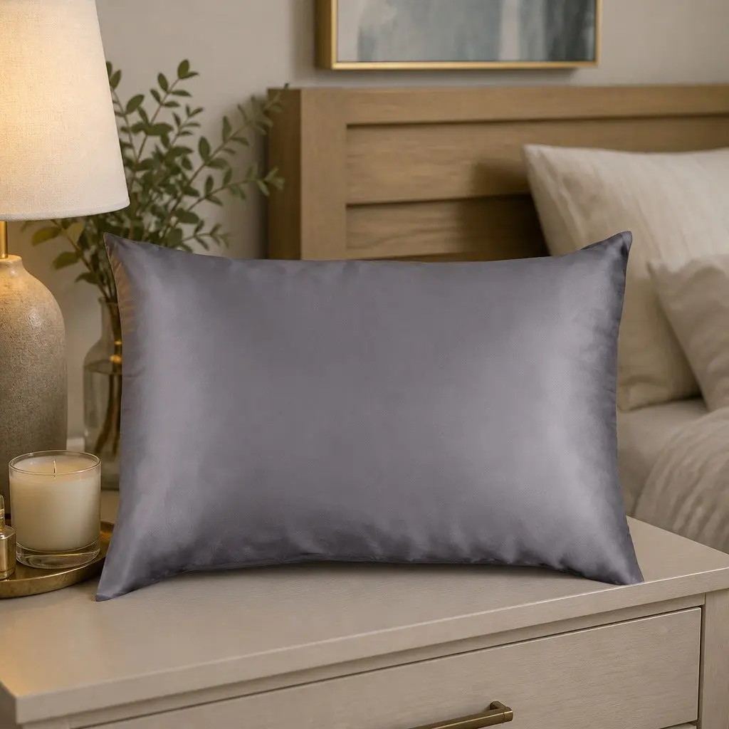 Silk Pillowcase Charcoal 51cm x 76cm Dual-Sided Hypoallergenic Breathable