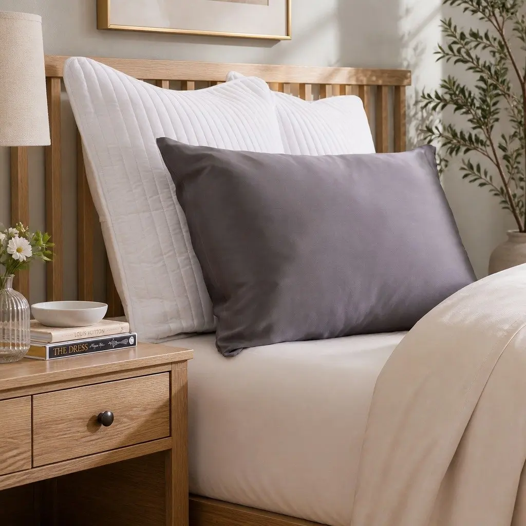 Silk Pillowcase Charcoal 51cm x 76cm Dual-Sided Hypoallergenic Breathable